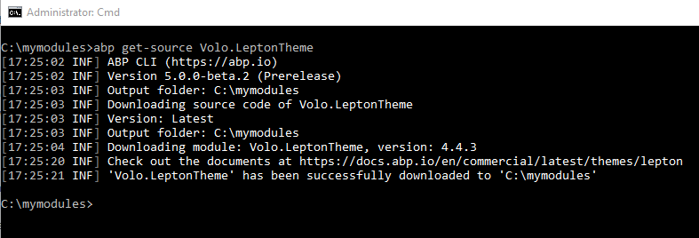 Download the Lepton Theme Module by using ABP CLI
